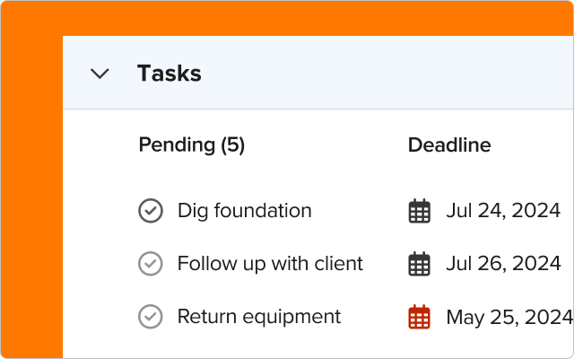 Partial view of list of pending tasks and their deadlines to manage teams | Excavating contractor | Knowify