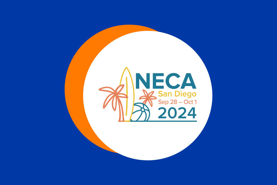 Visual using the NECA logo to announce our attendance to the NECA Convention & Trade Show | Events | Knowify