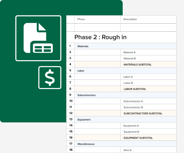 Example of job costing template for a construction project | Tools | Knowify