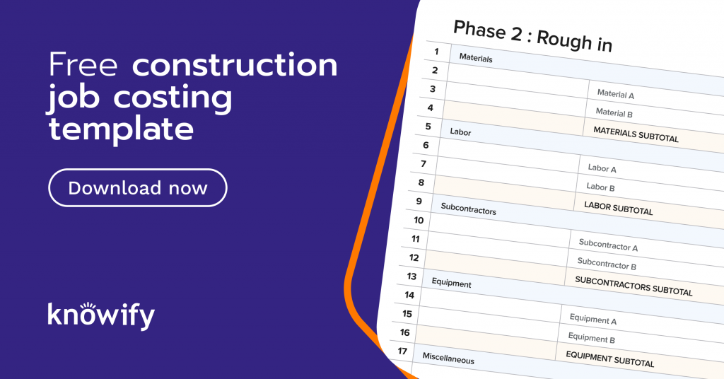 Call to action to download a free job costing template from Knowify