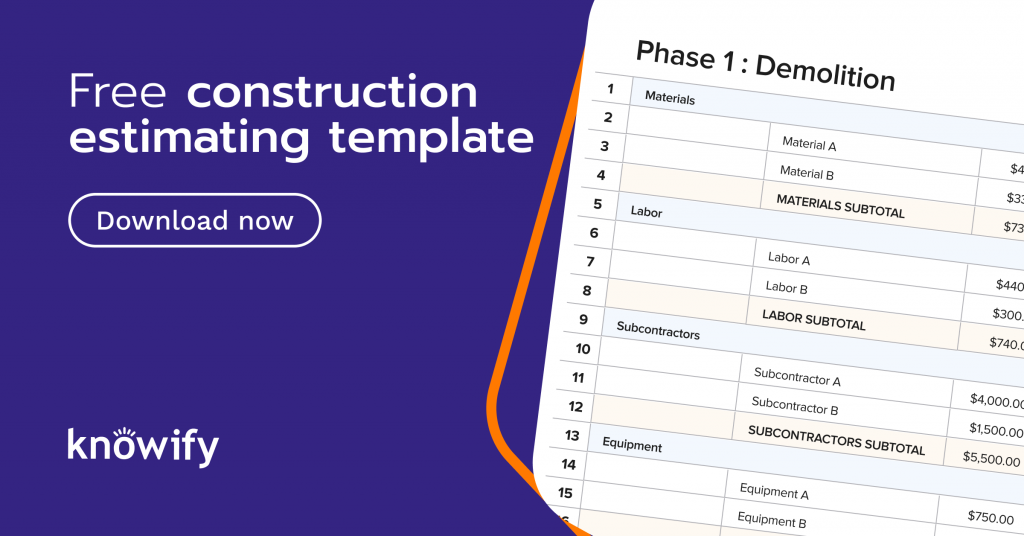 CTA to download a free construction invoice template from Knowify