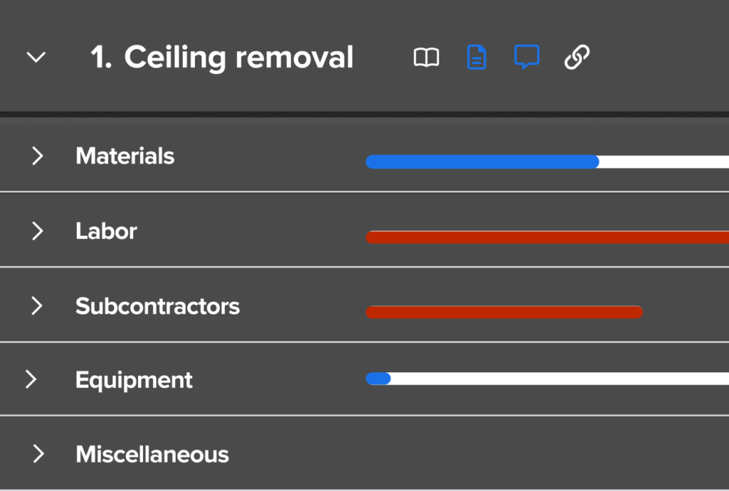 An image showing Knowify's software for electrical contractors. The screenshot is focused on project budgeting for a commercial contractor's project.