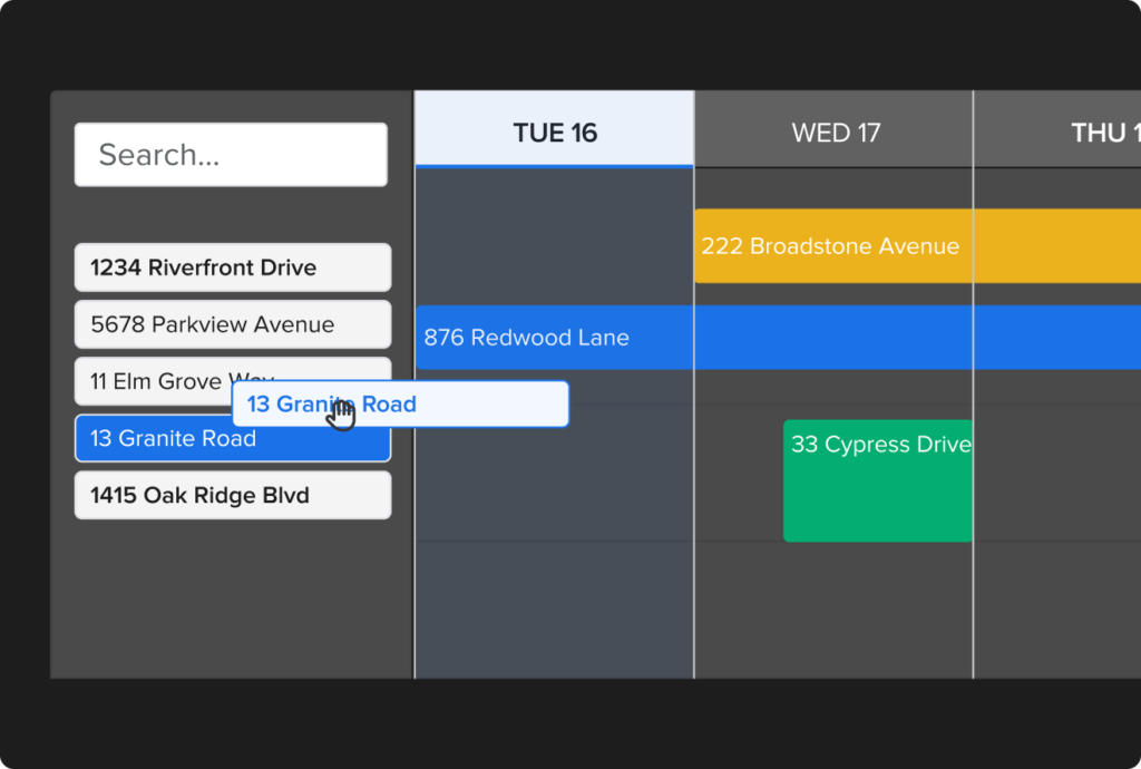 Knowify scheduling dashboard showing plumber availability and job assignments