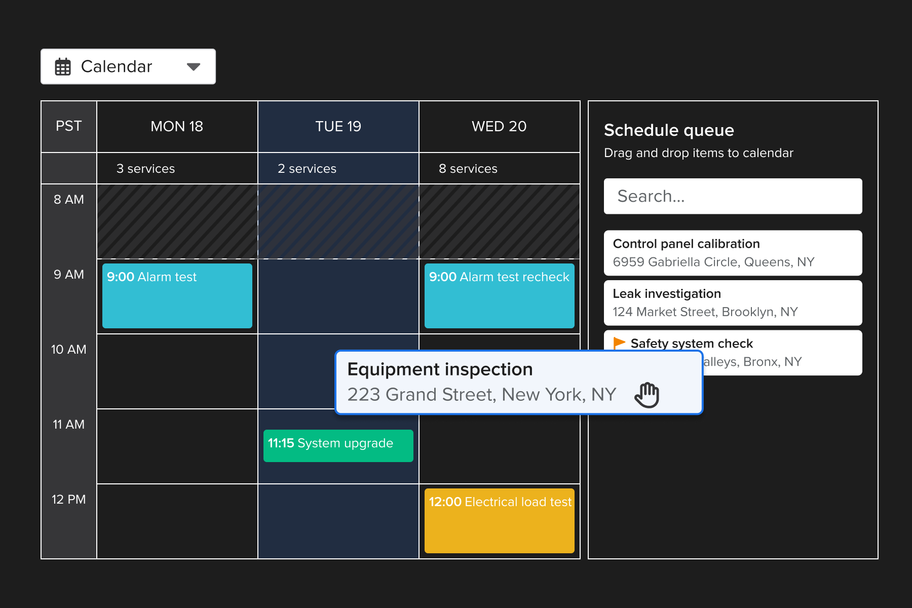Service Pro calendar view