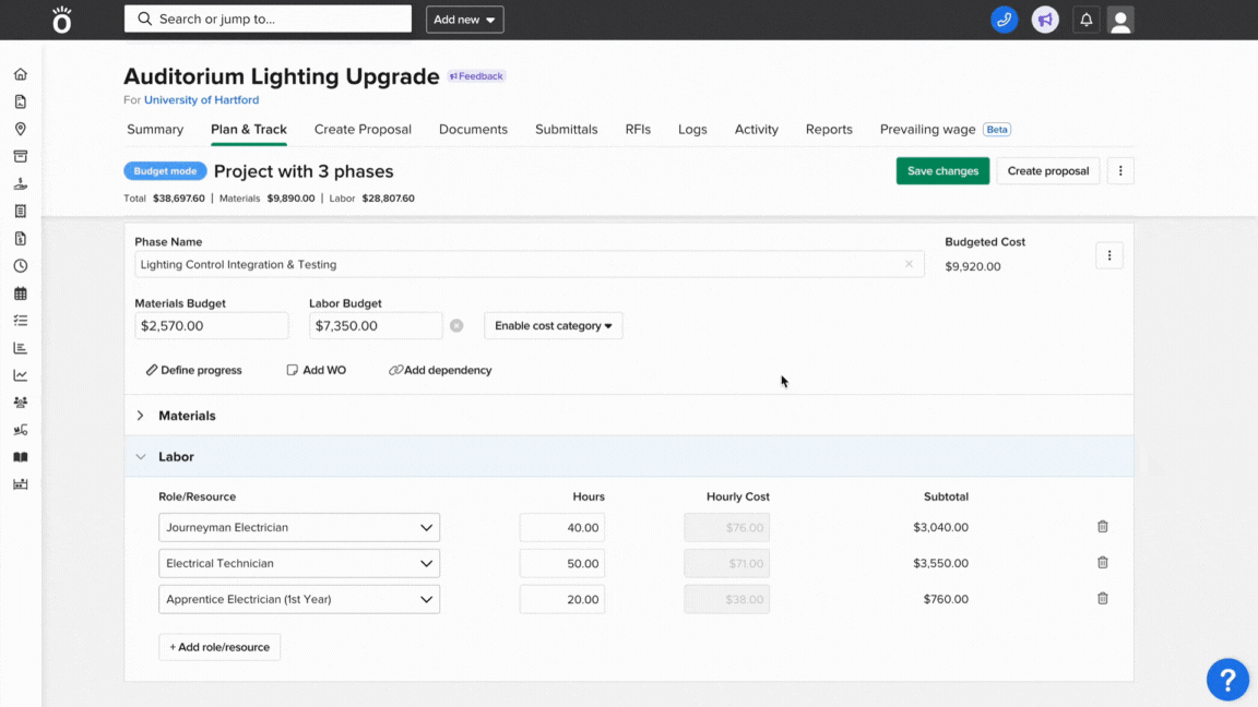 Building a budget for a prevailing wage project using Knowify