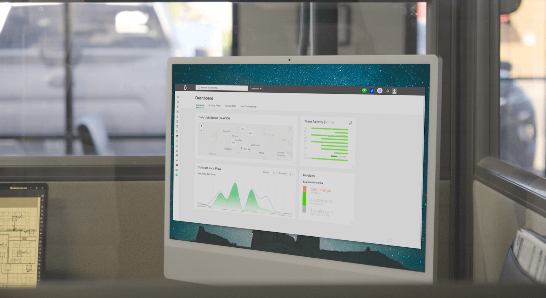 The dashboard screen of an HVAC business management app