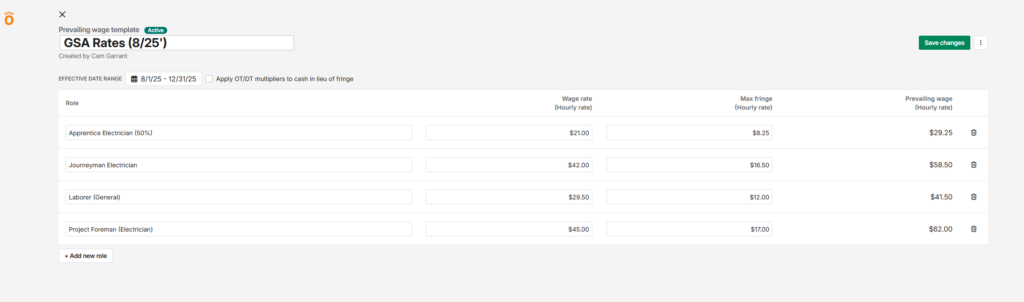 Prevailing wage template in Knowify