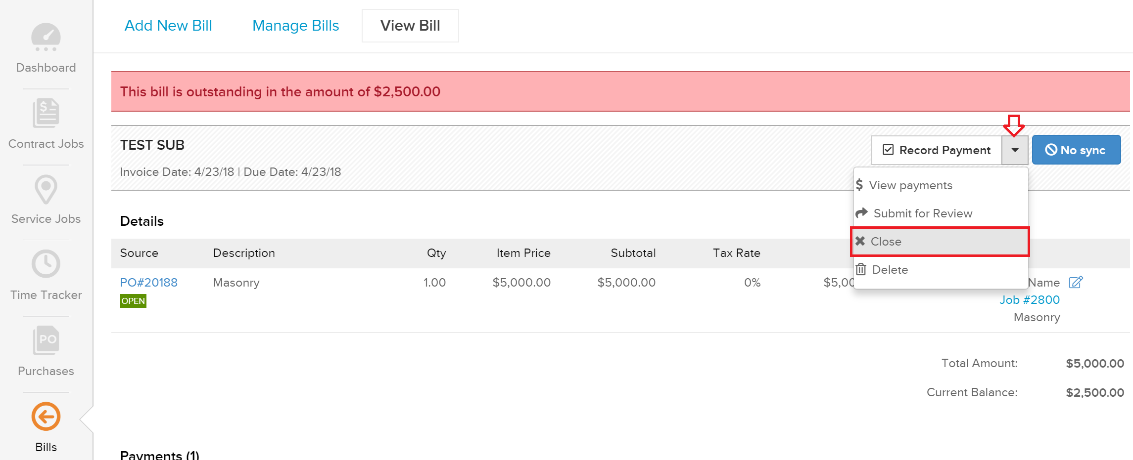 Closing Bills and POs | Knowify